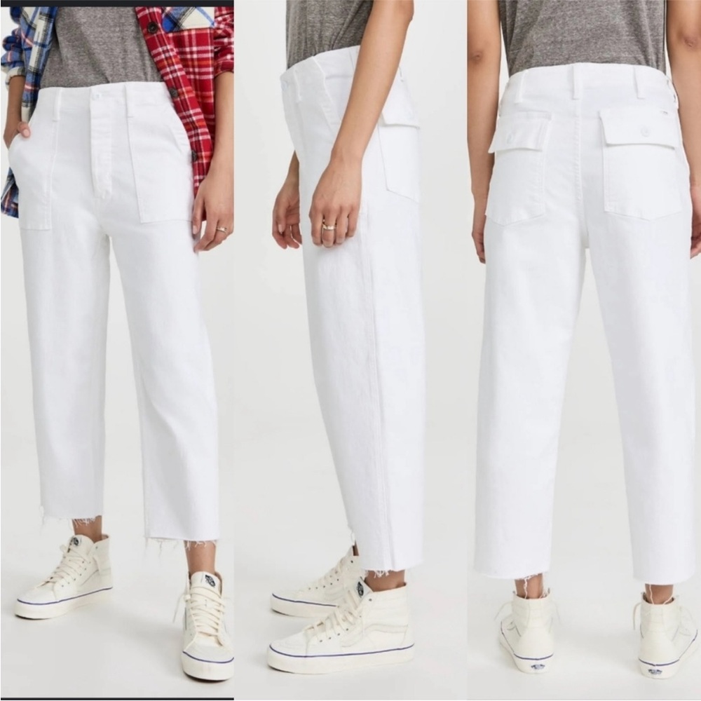Mother Patch Pocket Private Ankle Fray Jeans White Fairest of them All